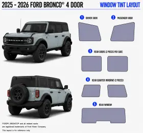 East Coast Reproductions 400004500 2025 - 2026 Ford Bronco 4 Door 2hd Optical 5% Or 15% Nano Ceramic Window Tint