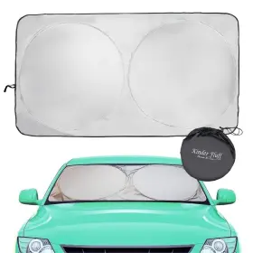 Kinder Fluff Carsun01-l Windshield Sun Shade - Certified Large Fits 60 Inch 30 Black And Silver